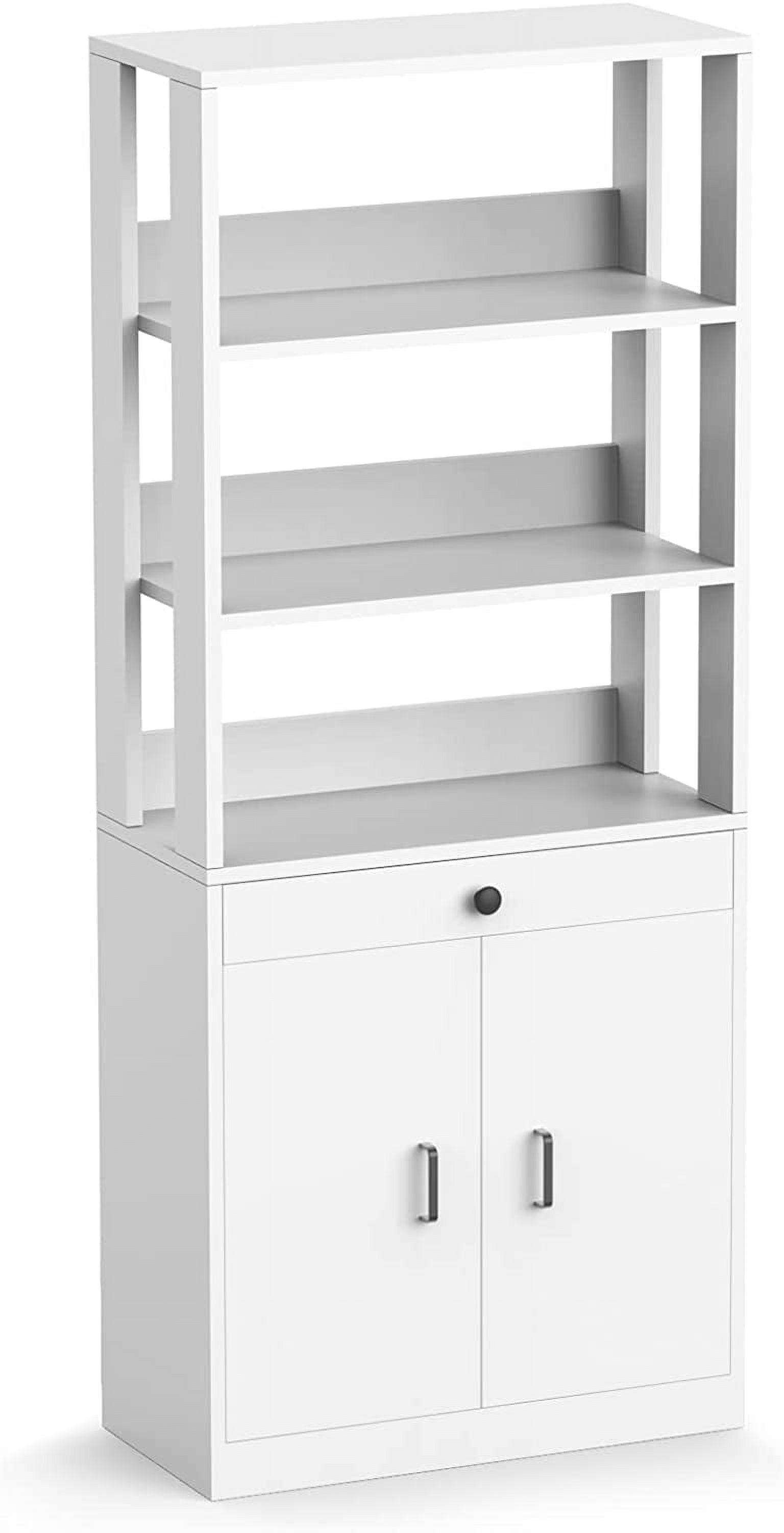 Industrial Tall Bookshelf with Drawers Book Storage White