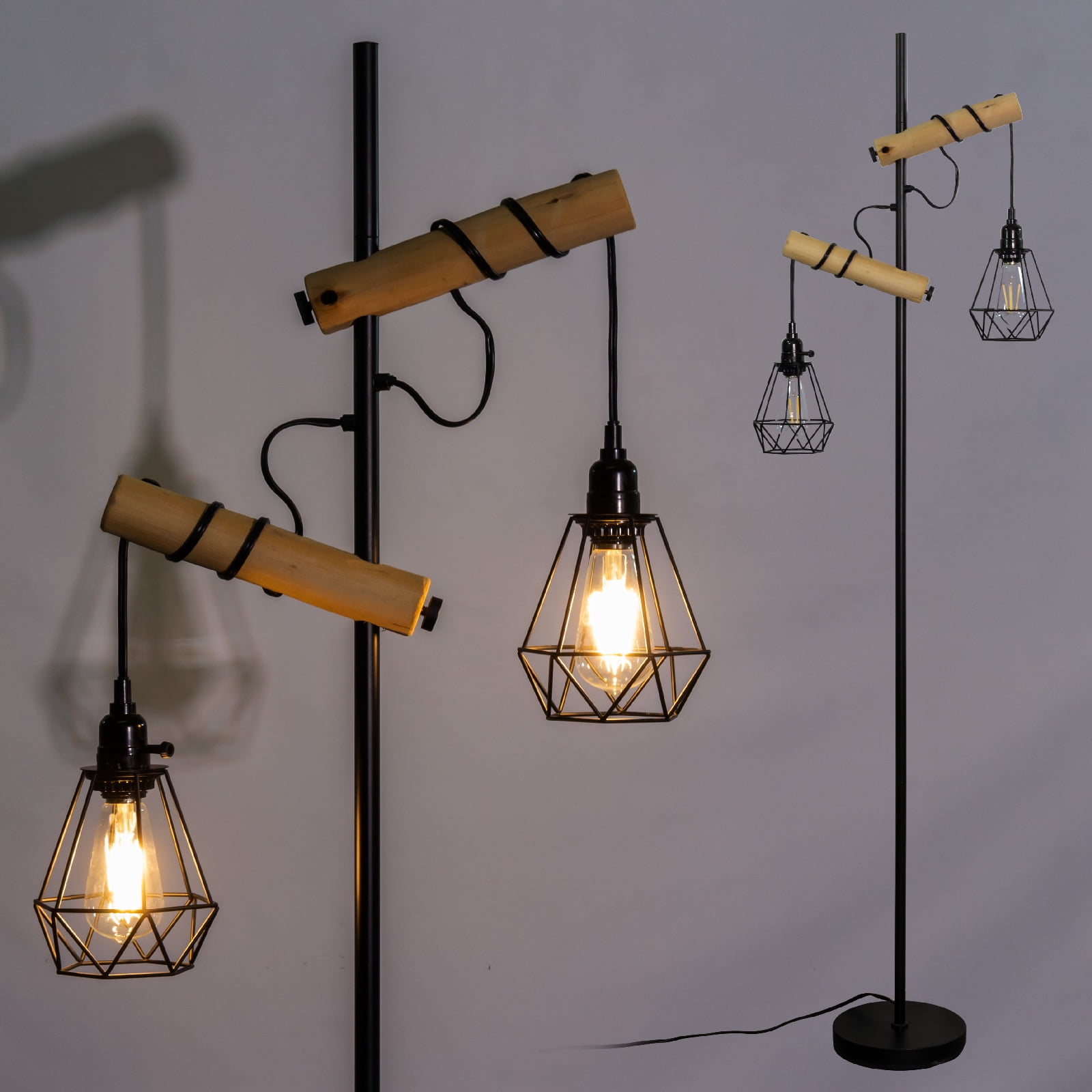 Industrial Tall  wooden black Floor Lamps for Living Room, Bedroom, Study Room, Office