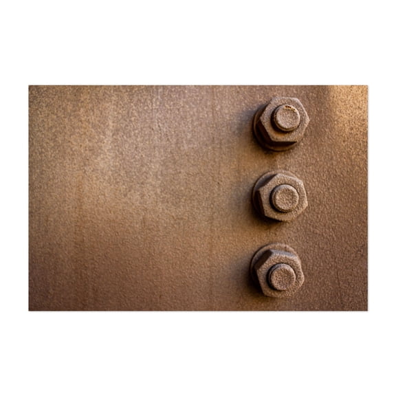 Industrial Texture: Rusted Bolts on Steel Plate - Photography Industrial Rustic Minimalist Abstract Geometric Architecture Pattern Unframed Wall Art Print 4 x 6 inches