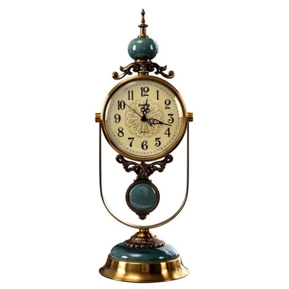 Industrial Theme Table Pendulum Clock Metal Base Crackled Ceramics Accent Quiet Quartzs Movement Mantels Decors
