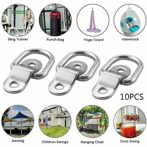 Industrial Tie Down Supply, Stainless Steel Tie Down Rings, Heavy Duty Deck Fittings, Equipment Securing Fasteners, 10 Pack 2.2X1.75X0.25 in Weatherproof D Ring Tie Down Anchors