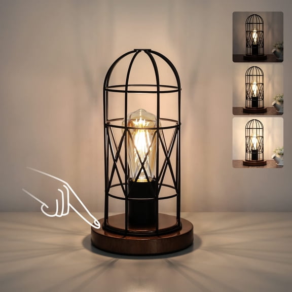 Industrial Touch Control Table Lamp with 3-Way Dimmable, Vintage Metal Cage Steampunk for Bedroom