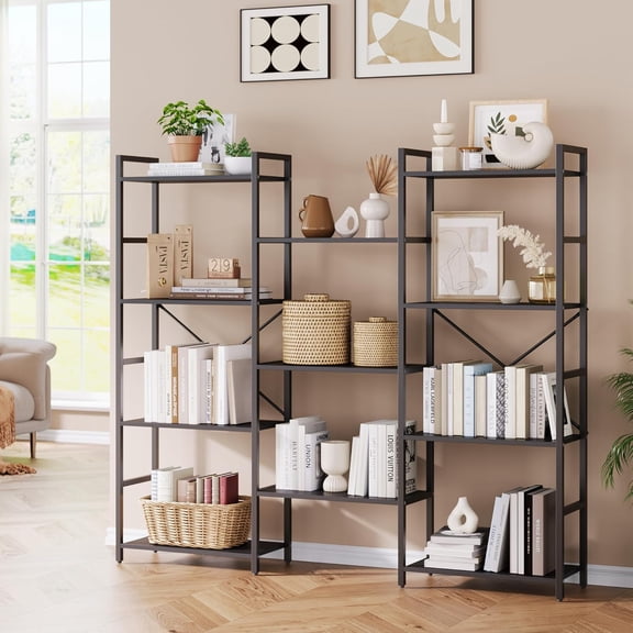 Industrial Triple-Column Bookcase – 11 Adjustable Shelves, 100LB/Shelf Capacity, Steel Frame & Particle Board