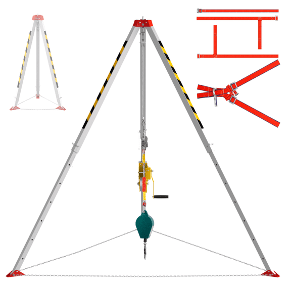Industrial Tripod with 1800 lbs Capacity - Aluminium Alloy, Steel Pulley - For Maintenance in Wells & Sewers