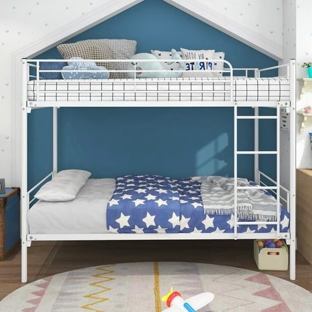 Industrial Twin Over Twin Bunk Bed Frame with Slat& Ladder Heavy Duty Metal Bed Frame