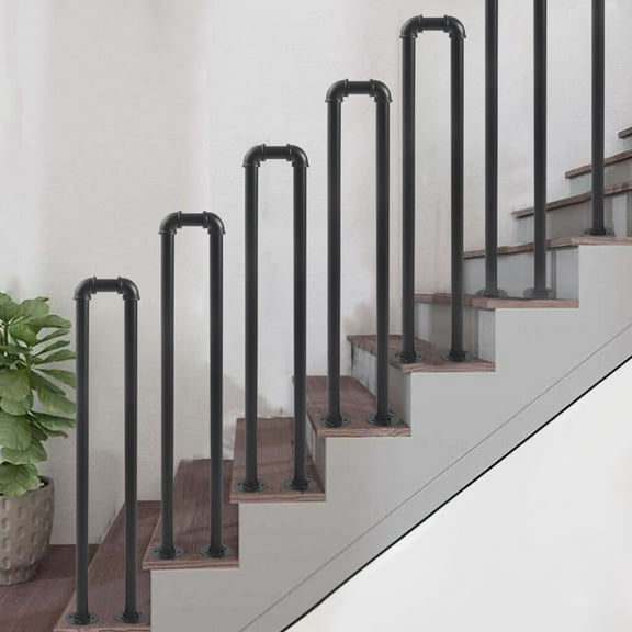 Industrial U-Shaped Handrail for Stairs Heavy-Duty Matte Black Galvanized Steel with 110 lbs Weight Capacity, Anti-Rust, Indoor/Outdoor Safety Rail for Home, Hotels, and Lofts