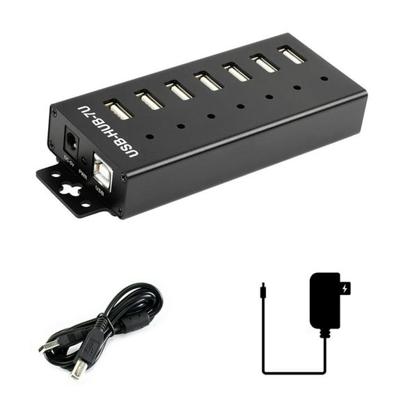 Industrial USB HUB 7-CH USB 2.0 Ports Expansion HUB Adapter for Win11/10/8 Linux with 5V Power Adapter US Plug