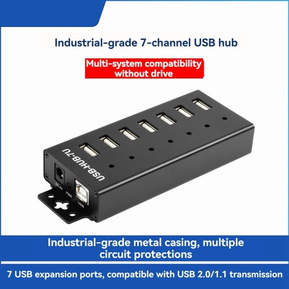 Industrial USB HUB 7-CH USB 2.0 Ports Expansion HUB Adapter for Win11/10/8 Linux