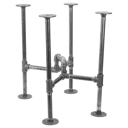 Industrial Underpass End Table Leg Set Dark Grey/Black Steel Metal Pipes by Pipe Decor