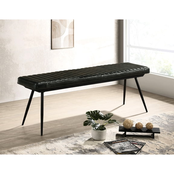 Industrial Upholstered Bench | Suitable for Loft Dining | Goat Leather Cushion with Tufted Design | Ensure Comfortable Seating