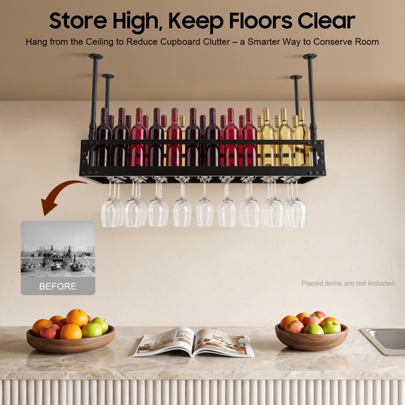 Industrial Vintage Bar Floating Shelf Ceiling Mounted Wine Bottle Holder for Home Kitchen Bar