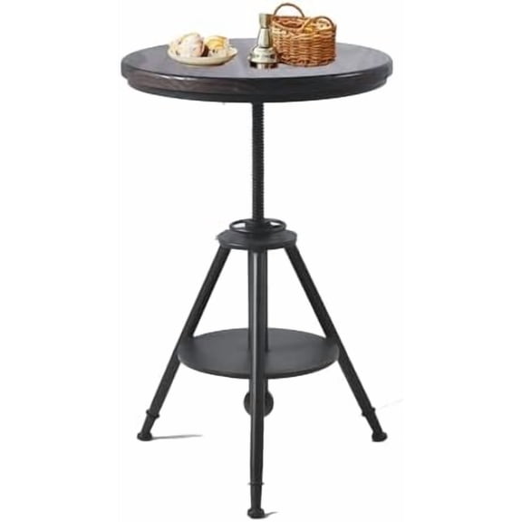 Industrial Vintage Cafe Farmhouse Dining Table - Rustic Round Wooden Top, Height Adjustable 21-29in$$Furniture
