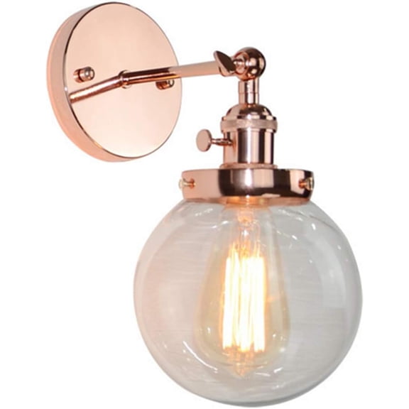 Industrial Vintage Pendant Light Fixture 1 Light Wall Sconce Wall Light with Round Clear Glass Shade,for Bedroom Hallway,Rose Gold,Light Bulb Not Included