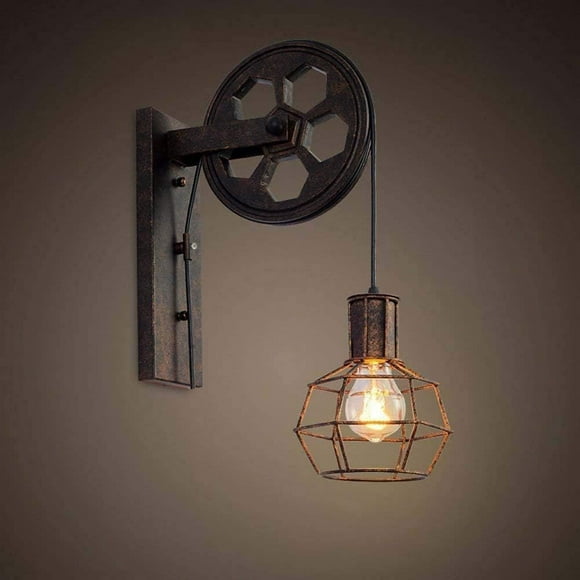 Industrial Vintage Wall Lights,E26/ E27 Edison Rustic Wall Lamp with Extendable Swing Arm,Antique Metal Cage Wall Sconce Indoor Lighting Fixture