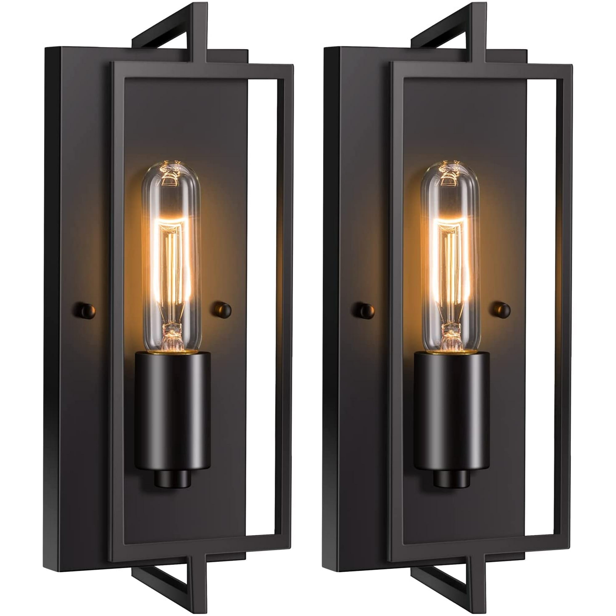 Matte Black Industrial Wall Sconces Set of 2 with Metal Frame