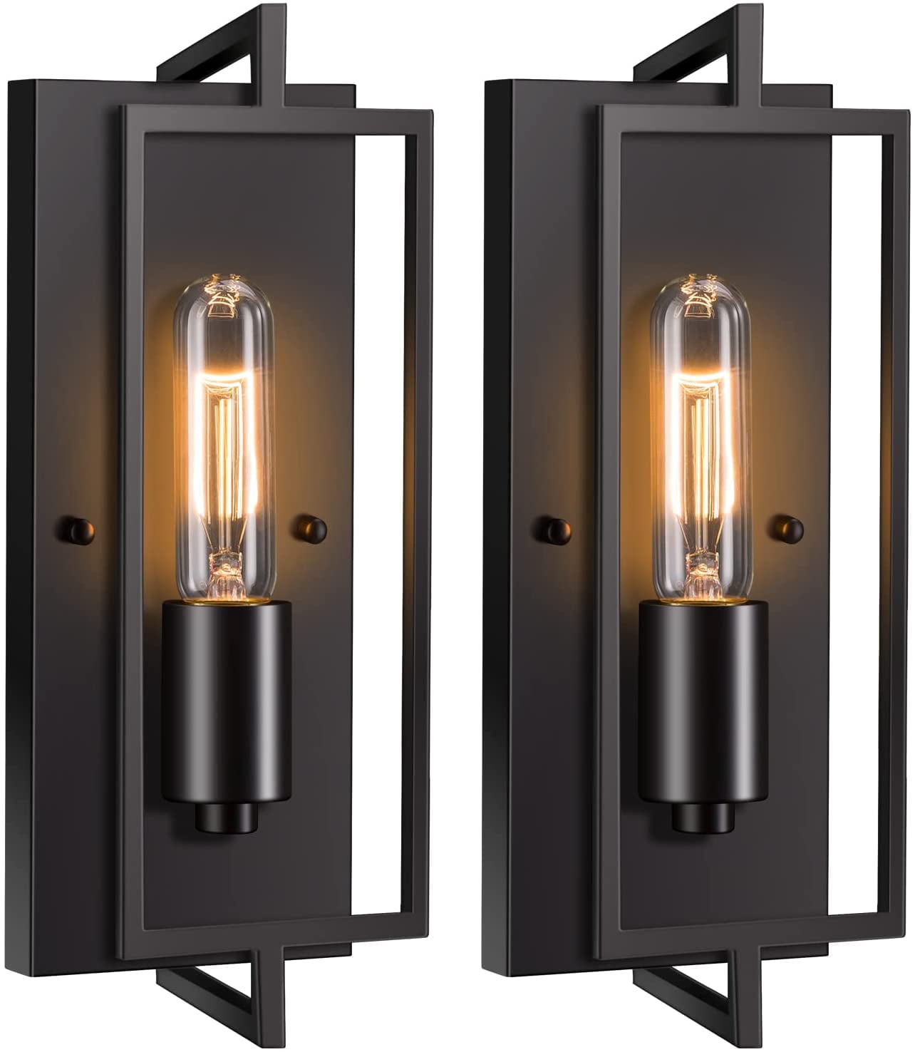 Matte Black Industrial Wall Sconces Set of 2 with Metal Frame