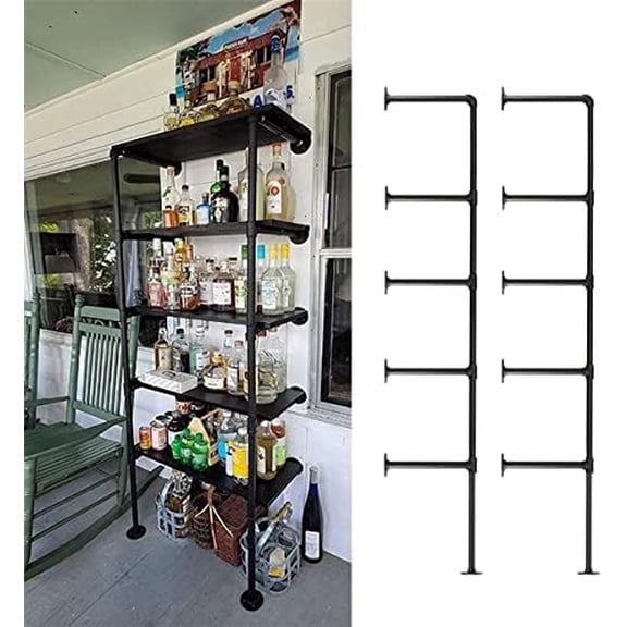 Industrial Wall Mount Iron Pipe Shelf Bracket,Retro DIY Open Bookshelf,Storage Shelves, Ceiling hung Shelves for Home Kitchen Bathroom Living Room Office(2PcsX5Tier,70" Tall,12"deep,Hardware Only)