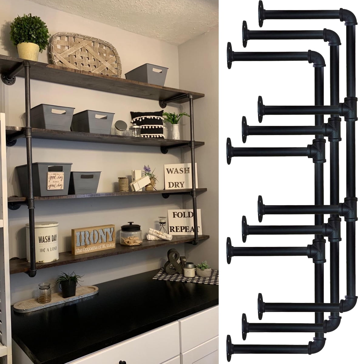 Industrial Wall Mount Iron Pipe Shelf Bracket Vintage Retro Black