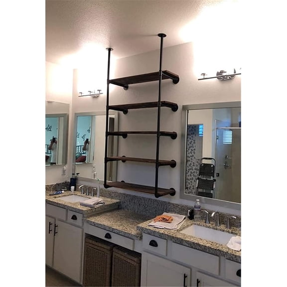 Industrial Wall Mount Iron Pipe Shelf Shelves Shelving Bracket Black Vintage Retro Ceiling Hung Shelf Open Bookshelf Storage for Office Room Kitchen (2PcsX5Tier,68 Tall,10 deep,Hardware Only)