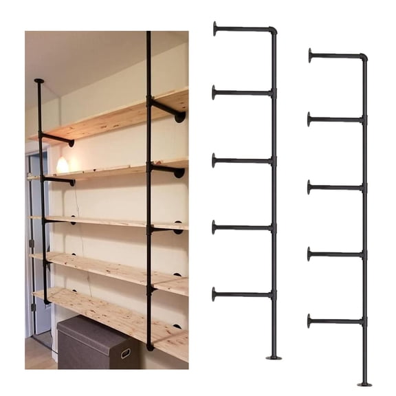 Industrial Wall Mount Iron Pipe Shelving Bracket, Black Matte, DIY Open Shelving Hardware Only