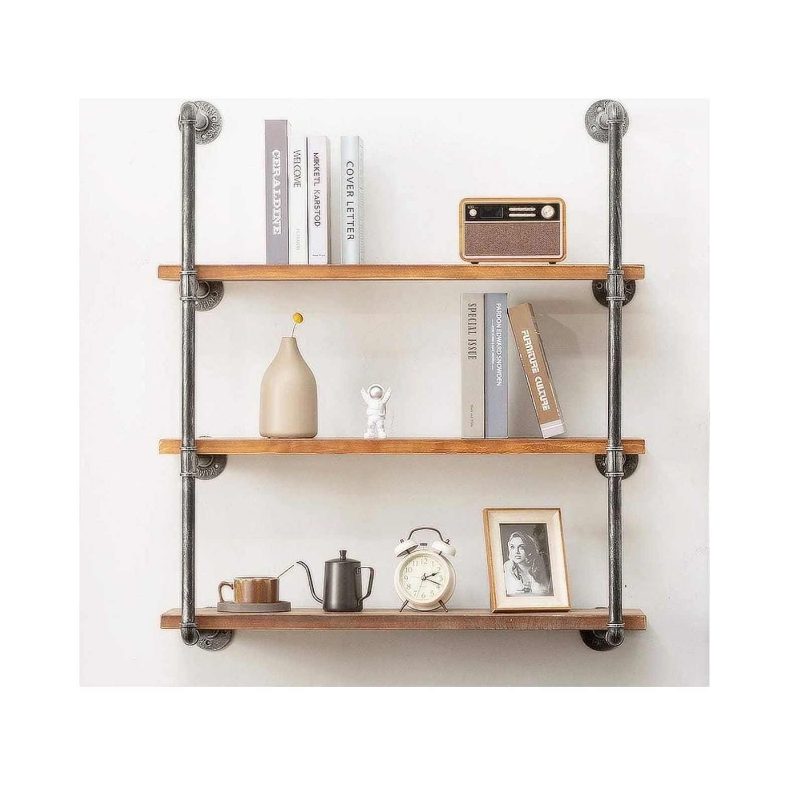 Industrial Wall Mounted Iron Water Pipe Shelf/Bookcase/Shelving Floating Shelf Hung Bracket