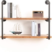 Industrial Wall Mounted Pipe Shelving,Rustic Metal Floating Shelves,Steampunk Real Wood Bookcases,DIY Bookshelf Hanging Shelves,Farmhouse Kitchen Bar Office Home Storage (3-Tier with 2 Boards,36in)