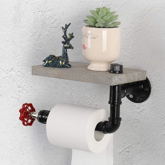Industrial Wall-Mounted Toilet Paper Holder with Shelf, SUS304 Stainless Steel Matte Black Tissue Roll Dispenser Rack for Bathroom Organization