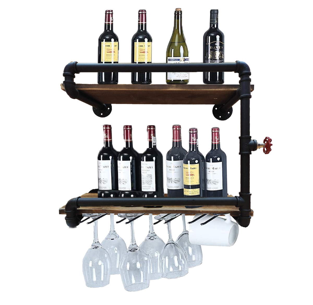 Stem Rack Industrial Wall Mounted Wine Racks with 4 Stem Glass Holder,24inch ...