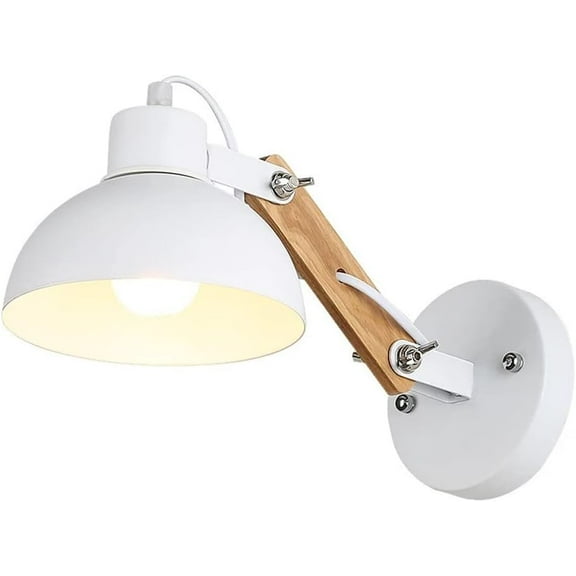 Industrial Wall Sconce Bedside Wall Light Adjustable Wood Arm Wall Lamp, Headboard Lighting Fixture Wooden Wall Mount Farmhouse Lamps for Bedroom Reading Living Room