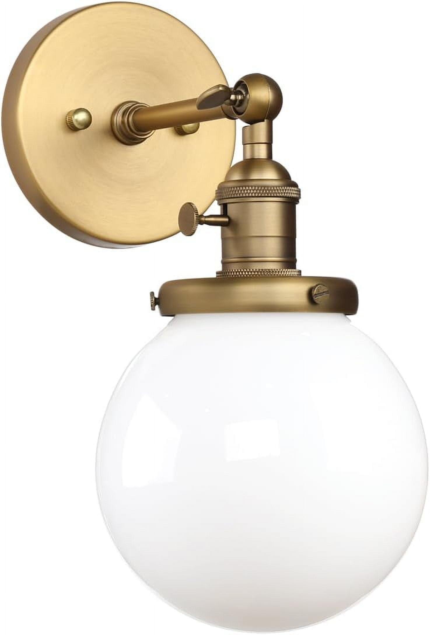 Industrial Wall Sconce with White Globe, Brass Bathroom Vanity Light ...