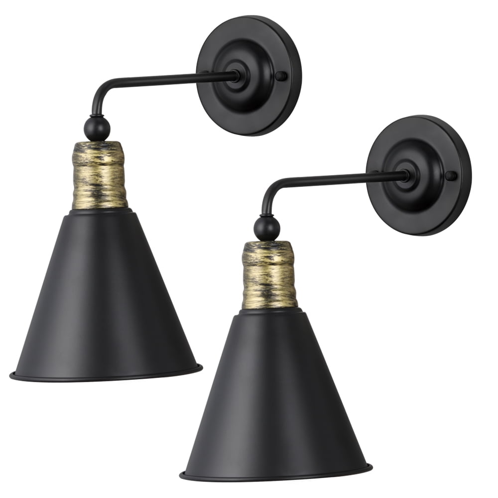 Industrial Wall Sconces, Bedside Wall Lamp, Hardwired Lighting with Black Chrome Metal (Bulbs is Not Included)