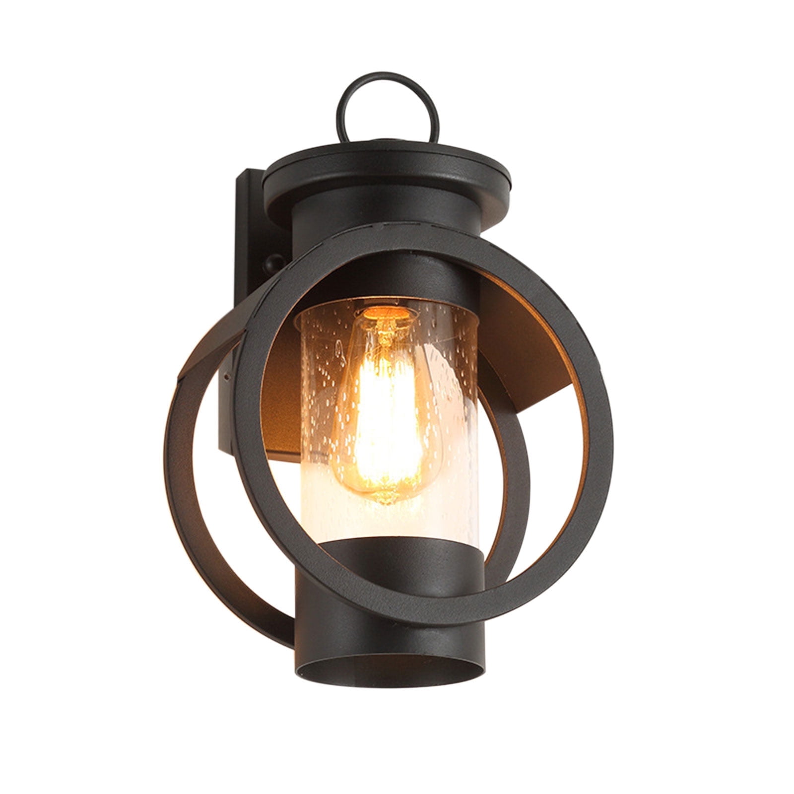 Industrial Wall Sconces, Waterproof Exterior Outdoor Wall Lamp with Metal Frame Glass Shade for Indoor Outdoor Black