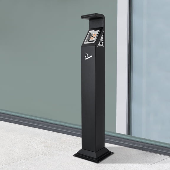 Industrial Waste Container with Ashtray, Large 3.96 Gallon Capacity, Galvanized Steel, Lockable Door, Easy to Clean