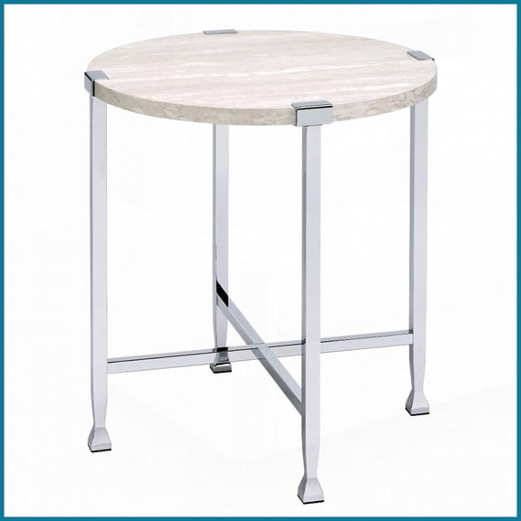 Industrial White Oak & Chrome Coffee Table with Sturdy Metal Crossbar, Space-Saving for Living Room