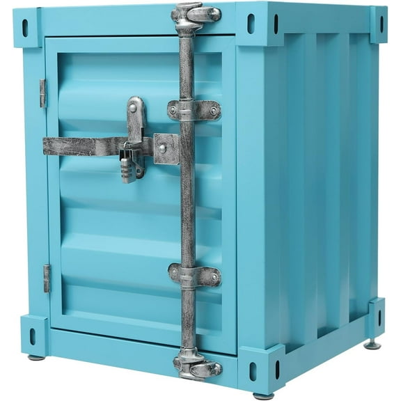 Industrial Wind Bedside Table, Container Style Locker Wrought, Iron Container Side Table with Metal Combination Lock for Bedroom, Living Room, Bar, Office (Blue)