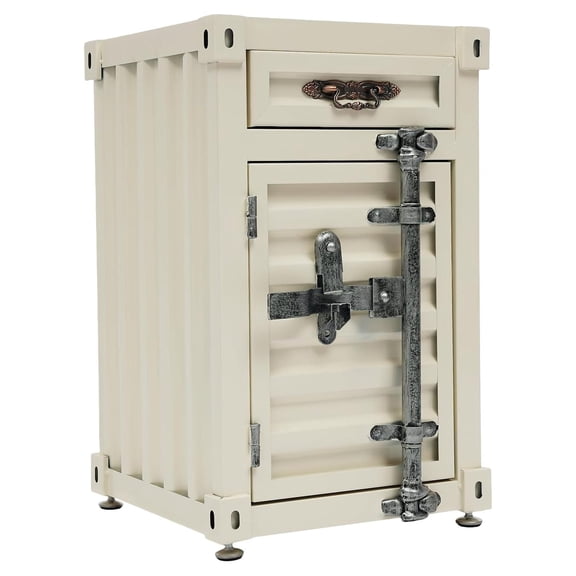 Industrial Wind Bedside Table, End Tables, Container Style Locker Wrought, Iron Bilayer Side Table, Metal Locker Nightstand with Combination Lock for Bedroom, Living Room - Creamy White