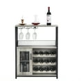 thumbnail image 1 of Industrial Wine Bar Cabinet with Adjustable Shelves, Glass Holders, Mesh Door, Detachable Wine Rack, Storage Compartments – Buffet Sideboard for Dining Room, Kitchen, or Living Room, Grey, 1 of 8