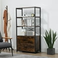 Industrial Metal & Wood Bookcase with Open Shelves, Storage Unit