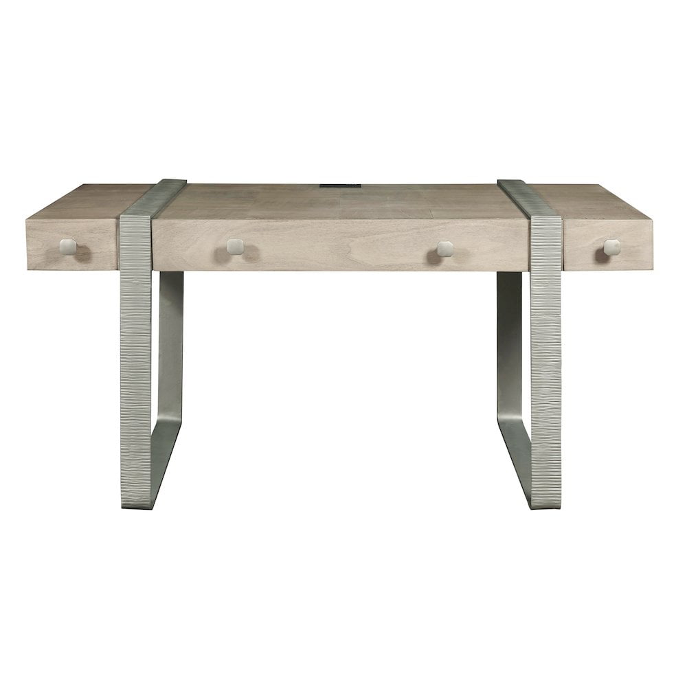 Gray Acacia Wood Industrial Home Office Desk with Drawers