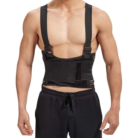 Industrial Work Back Brace | Removable Suspender Straps for Heavy Lifting Safety - Lower Back Pain Protection Belt for Men in Construction, Moving and Warehouse Jobs
