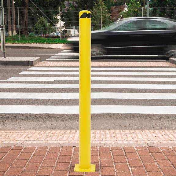 Industrial Yellow Powder Coated Steel Bollards, 60in x 4.5in Safety Bollard Q235