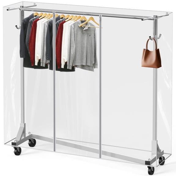 Industrial Z-Base Garment Rack With Clear Cover, Standard Metal Finish, 62