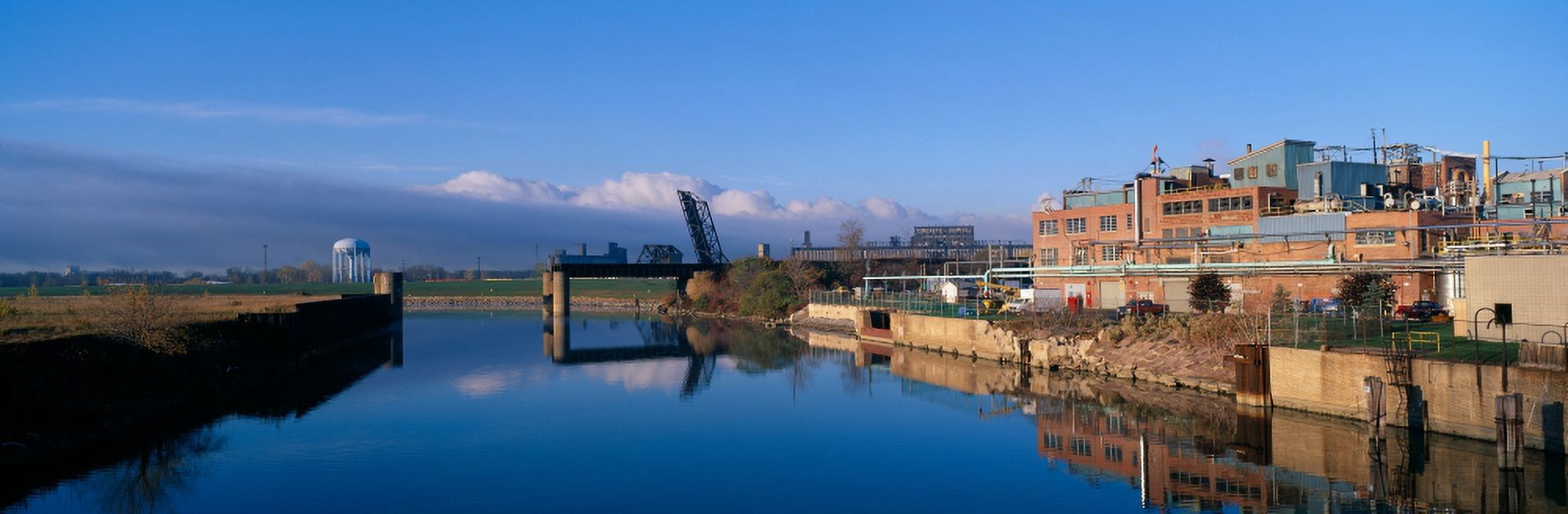 Industrial landscape along Rogue River Detroit Michigan Canvas Art - Panoramic Images (27 x 9)