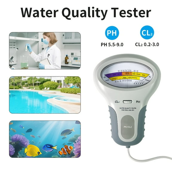 Industrial pH and Chlorine Tester, 2-in-1 Portable Water Quality Meter with 5.5-9 pH Range & 0.2-3 CL2 Measure, Large LCD Display, AA Battery Powered (Not Included)