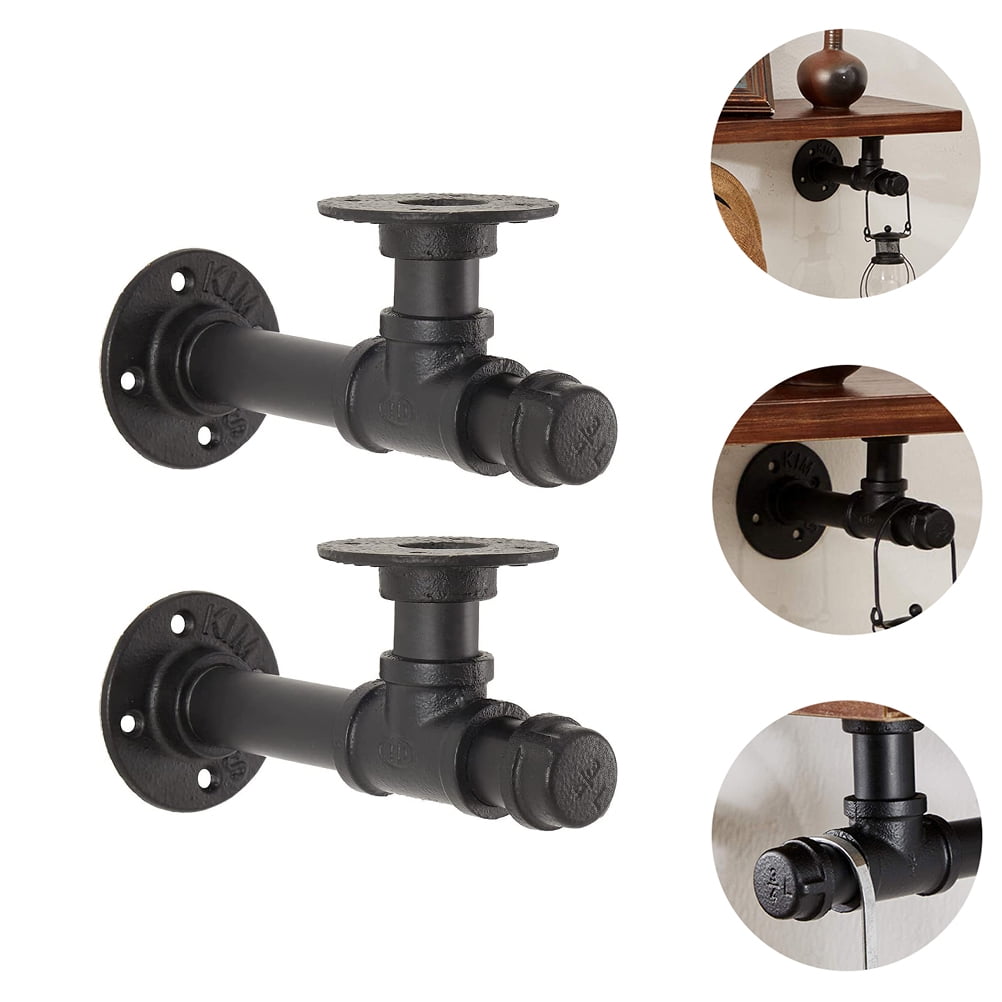 Industrial pipe shelf bracket 2Pcs Retro Black Iron Industrial Pipe