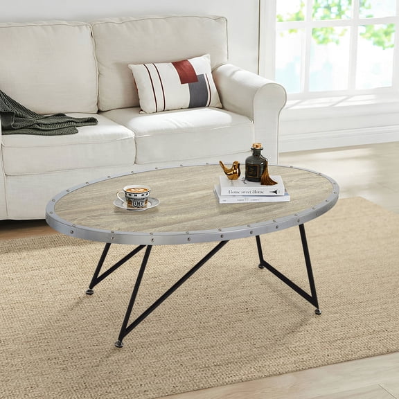 Industrial-style Oval Coffee Table / Vintage Look for Home Decorating