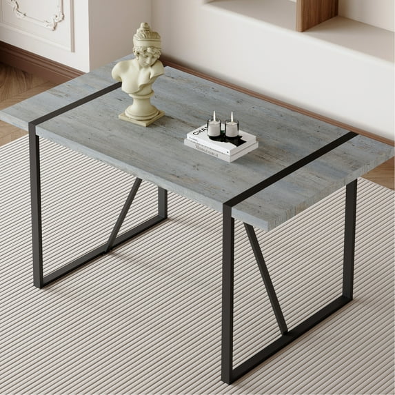 Industrial-style Table, Gray Pattern, 1.5" Thick Top, Black Metal Legs, Fits 4-6, Multipurpose Dining Gray, Thick, Seats Versatile Options