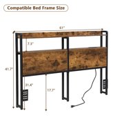 Industrial style queen bed base with LED lights and 2 USB ports, equipped with a 2-tier storage headboard and sturdy support legs, more solid and quiet, no box spring required