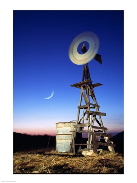 Industrial windmill at night California USA Canvas Art - (18 x 24)