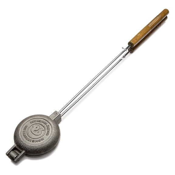Industries 1805 Round Pie Iron with Steel and Wood Handles, 28" overall length, 4 1/4" diameter casting, 4" cooking surface